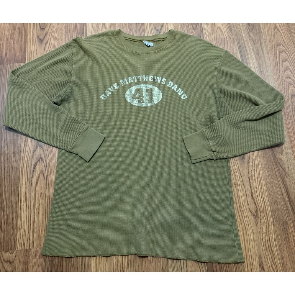 Dave Matthews Band 41 Thermal Shirt Mens Large Made USA Waffle Knit Olive